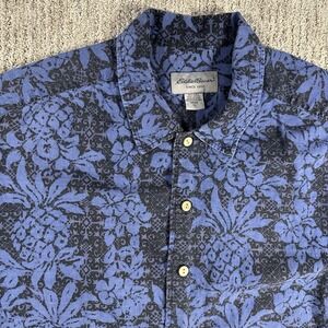 Eddie Bauer Polo Shirt Mens Large Short Sleeve   Linen Blend‎ Hawaiian AOP